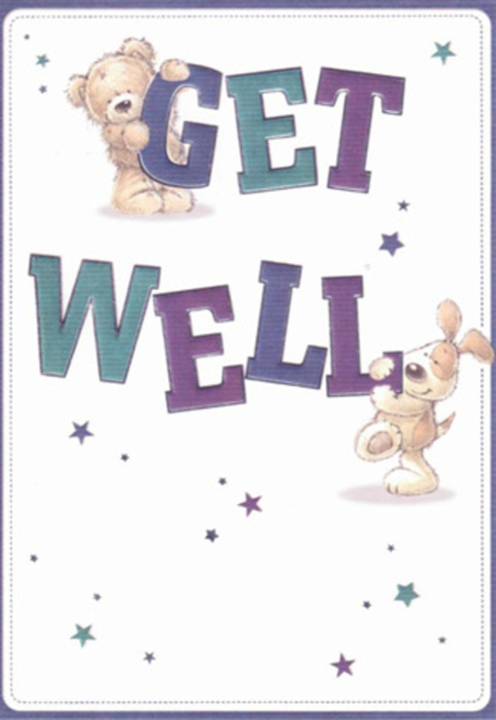 This heartening get well card comes alive with gentle encouragement, its scene echoing the optimistic atmosphere of Broxbourne's riversides. Friendly illustrations capture a delightful bear and a puppy in playful camaraderie, surrounded by lively stars that seem to scatter good wishes across the soft, inviting cream background. The typography, bold and confidently shaded in purples and aquas, anchors the design while radiating assurance and cheer-much like the dependable blooms from local Broxbourne florists. There's a sense of tactile depth: the loose fluff of the bear, the velvety droop of the pup's ears-these textures seem almost tangible, evoking the sensation of running your hands through a fresh bouquet. Envision sending this card with vibrant flowers to a friend on Mill Lane; together, they offer layered comfort and encouragement. The airy composition, full of light and whimsical energy, uplifts the spirits and brings a sense of childlike hope, perfectly matched to moments when a little extra kindness is most needed.