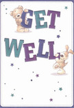 Radiating playful optimism and heartfelt warmth, this illustrated get well card is as comforting as a floral delivery from Broxbourne's own gifted florists. Two adorable characters-a teddy bear, plush and smiling, and a spirited puppy-appear to leap from the page, joyfully holding the colourful, oversized letters that form 'Get Well.' Indigo and teal hues in the typography pop against a light, creamy background, creating a soothing yet vibrant energy. Stars in blues and purples twinkle throughout the card, bathing the scene in a whimsical sense of hope, much like the first blossoms of spring at the edge of Broxbourne Woods. The illustrated fur of each friend is soft and inviting, almost palpable in its gentle embrace. This card feels like more than a message; it's an emotional offering that reflects the caring, supportive community found here in Broxbourne-a perfect way to lift someone's spirits as they recover.